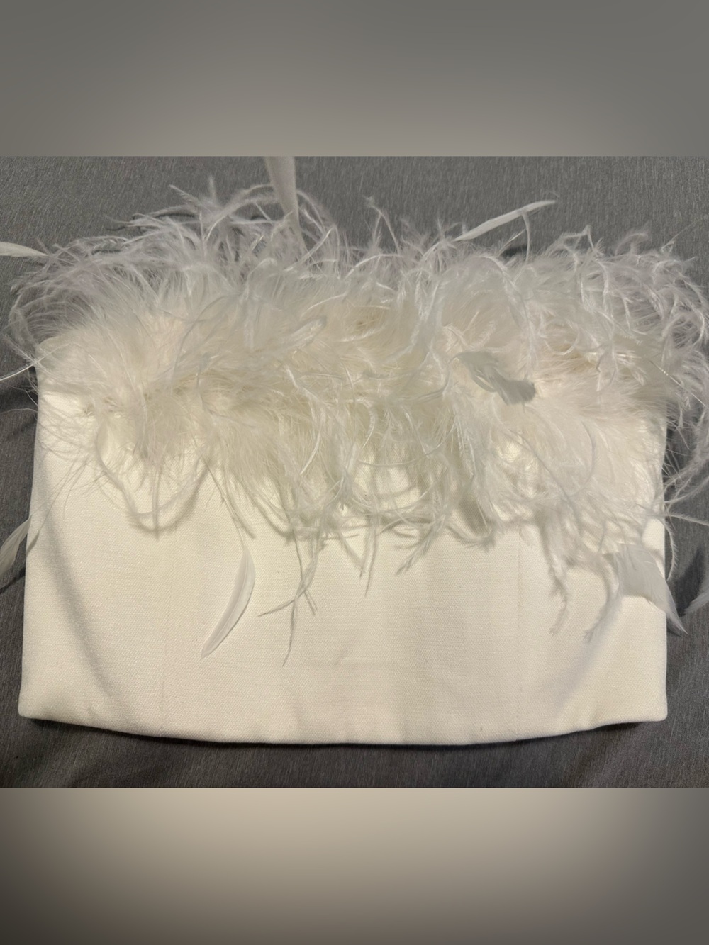 NWT Alice+Olivia Ostrich Feather Trim Top Strapless Bustier Top with Center Zip